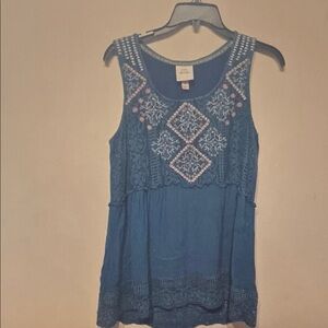 Knox Rose Blue Embroidered Crochet Tank Top